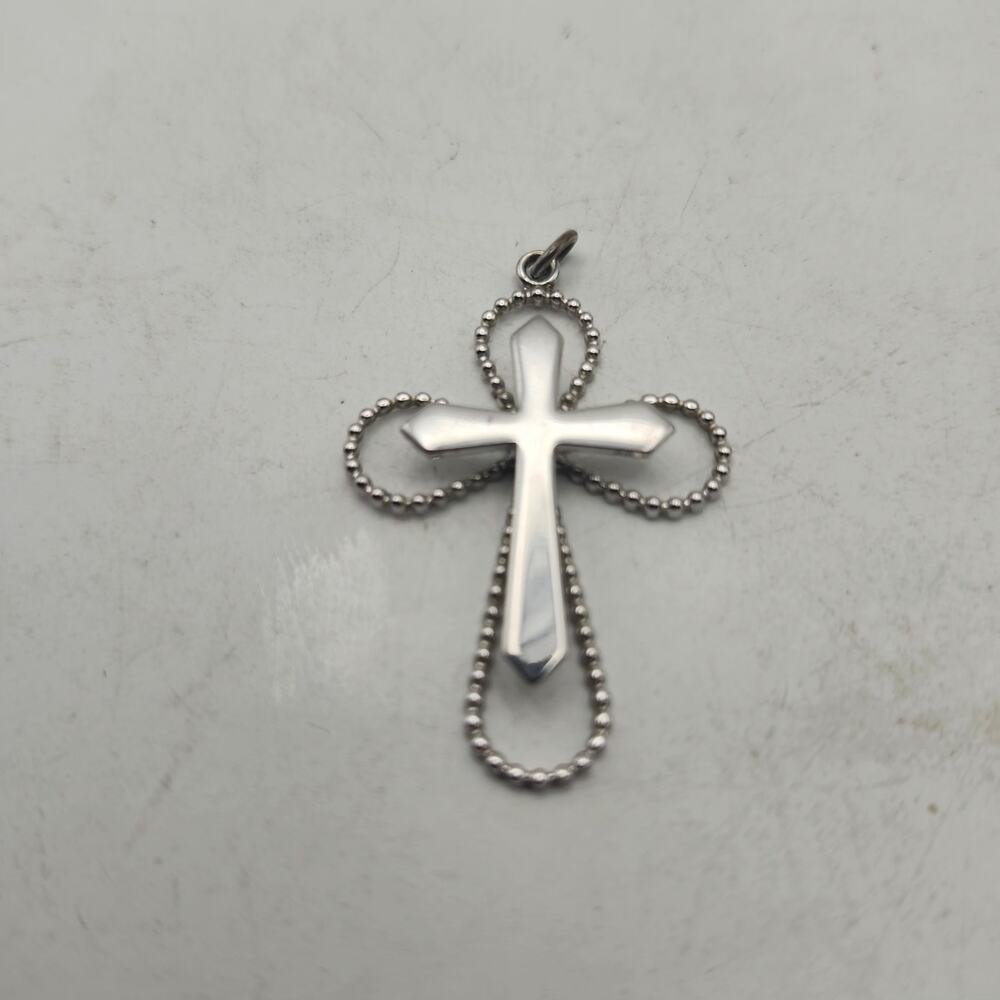 Silver Tone Beaded Openwork Cross Pendant Religious Christian Charm Jewelry 1.75